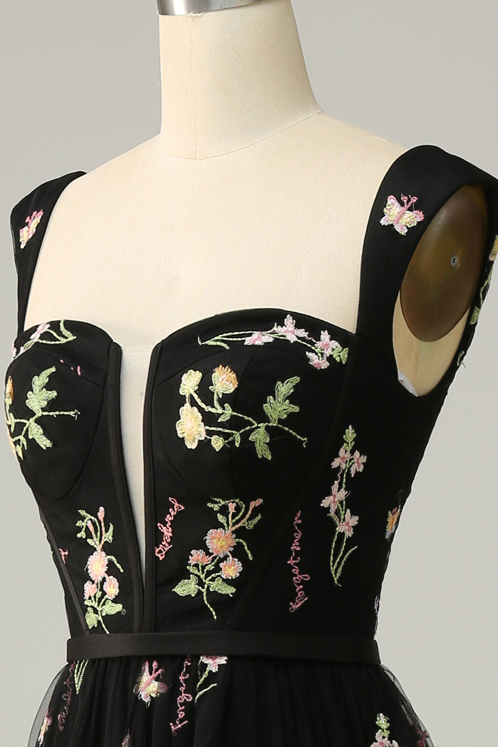A Line Sweetheart Black Long Ball Dress with Embroidery