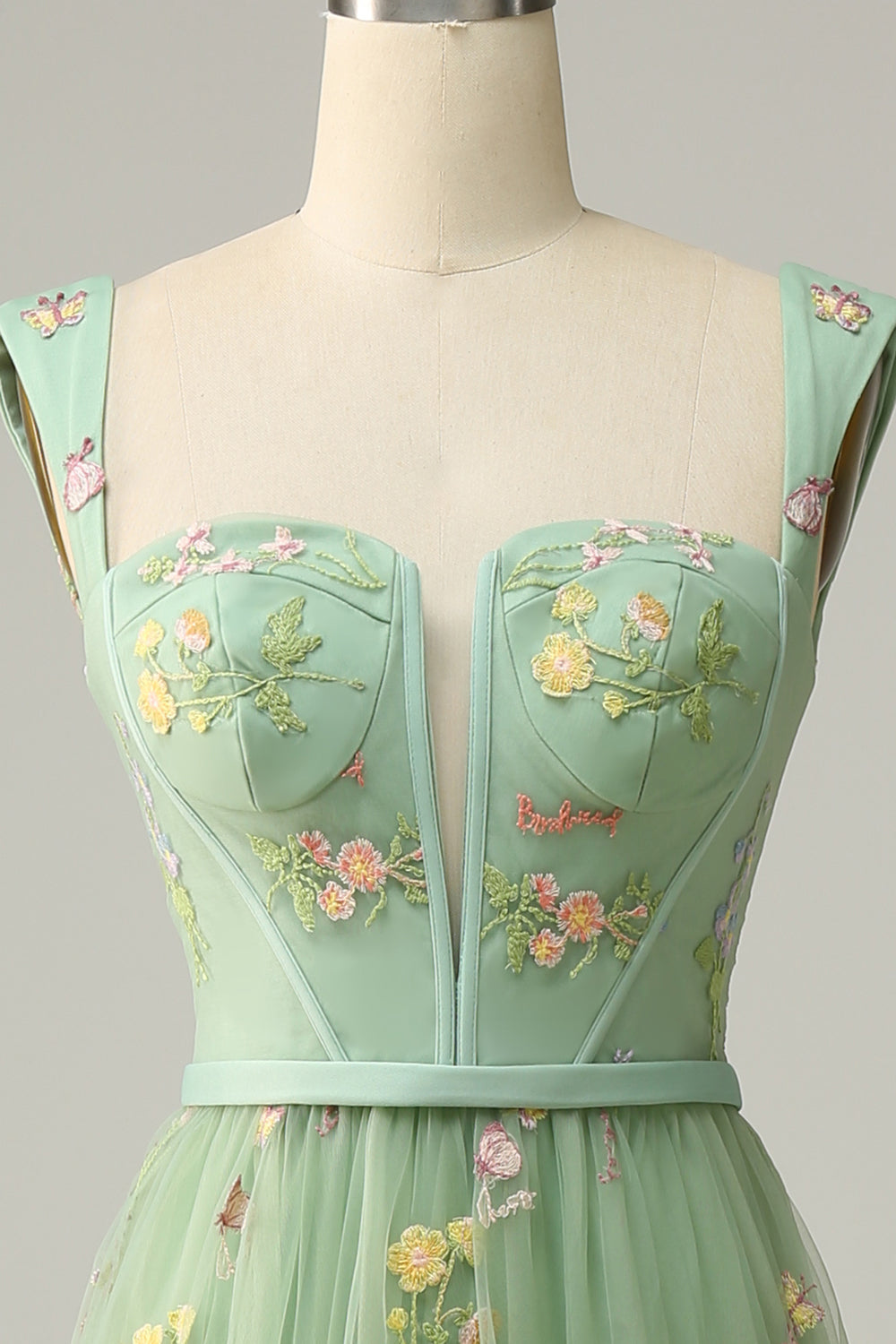 A Line Sweetheart Green Long Ball Dress with Embroidery