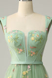A Line Sweetheart Green Long Ball Dress with Embroidery