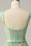 A Line Sweetheart Green Long Ball Dress with Embroidery