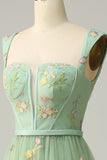 A Line Sweetheart Green Long Ball Dress with Embroidery
