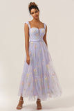 Princess A Line Sweetheart Light Purple Long Ball Dress with Embroidery