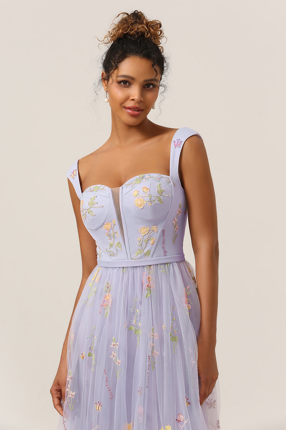 Princess A Line Sweetheart Light Purple Long Ball Dress with Embroidery