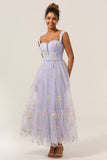 Princess A Line Sweetheart Light Purple Long Ball Dress with Embroidery