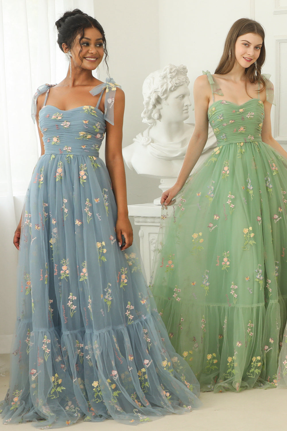 Green Long Ball Dress With Embroidery