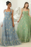 Green Long Ball Dress With Embroidery