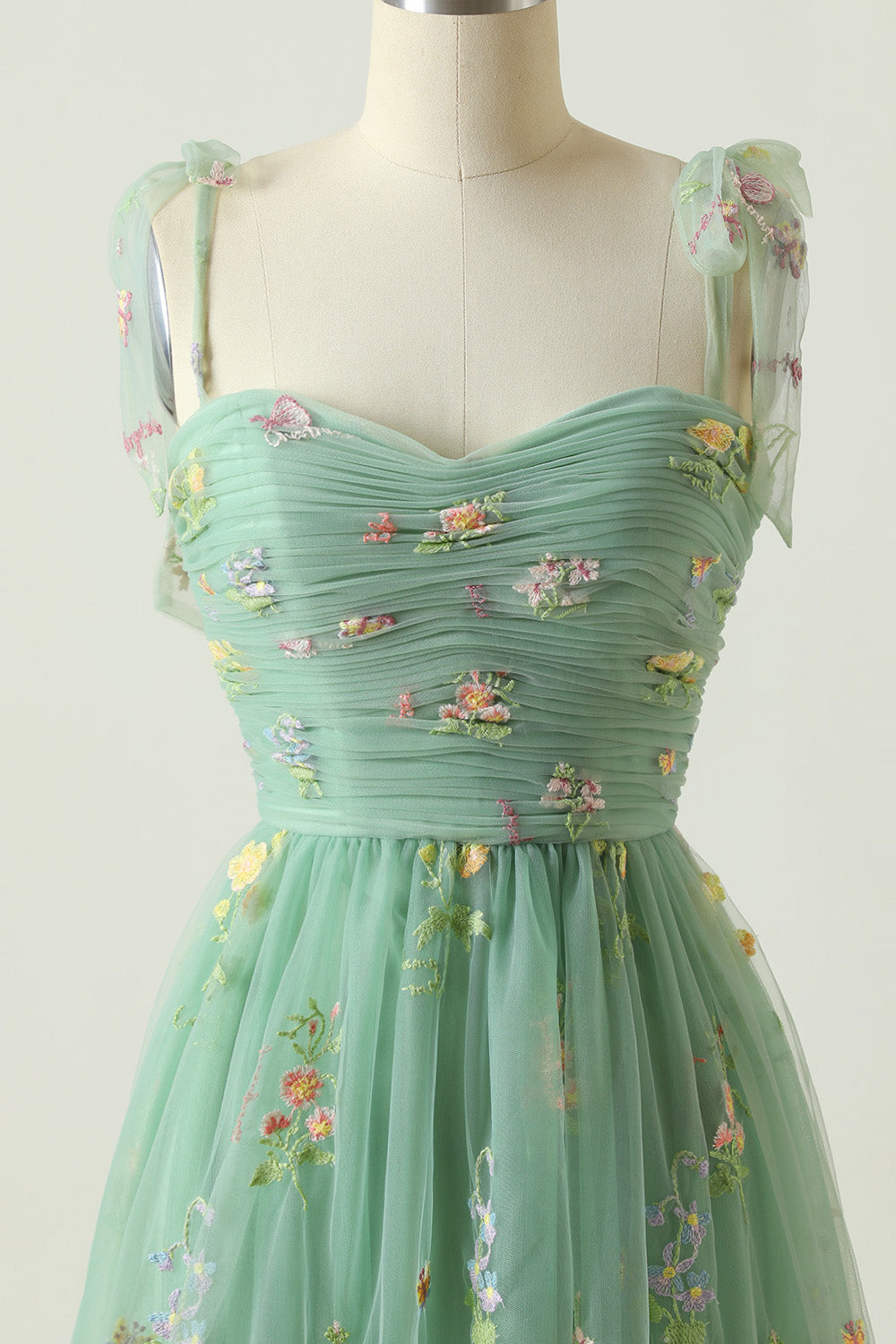 Green Long Ball Dress With Embroidery