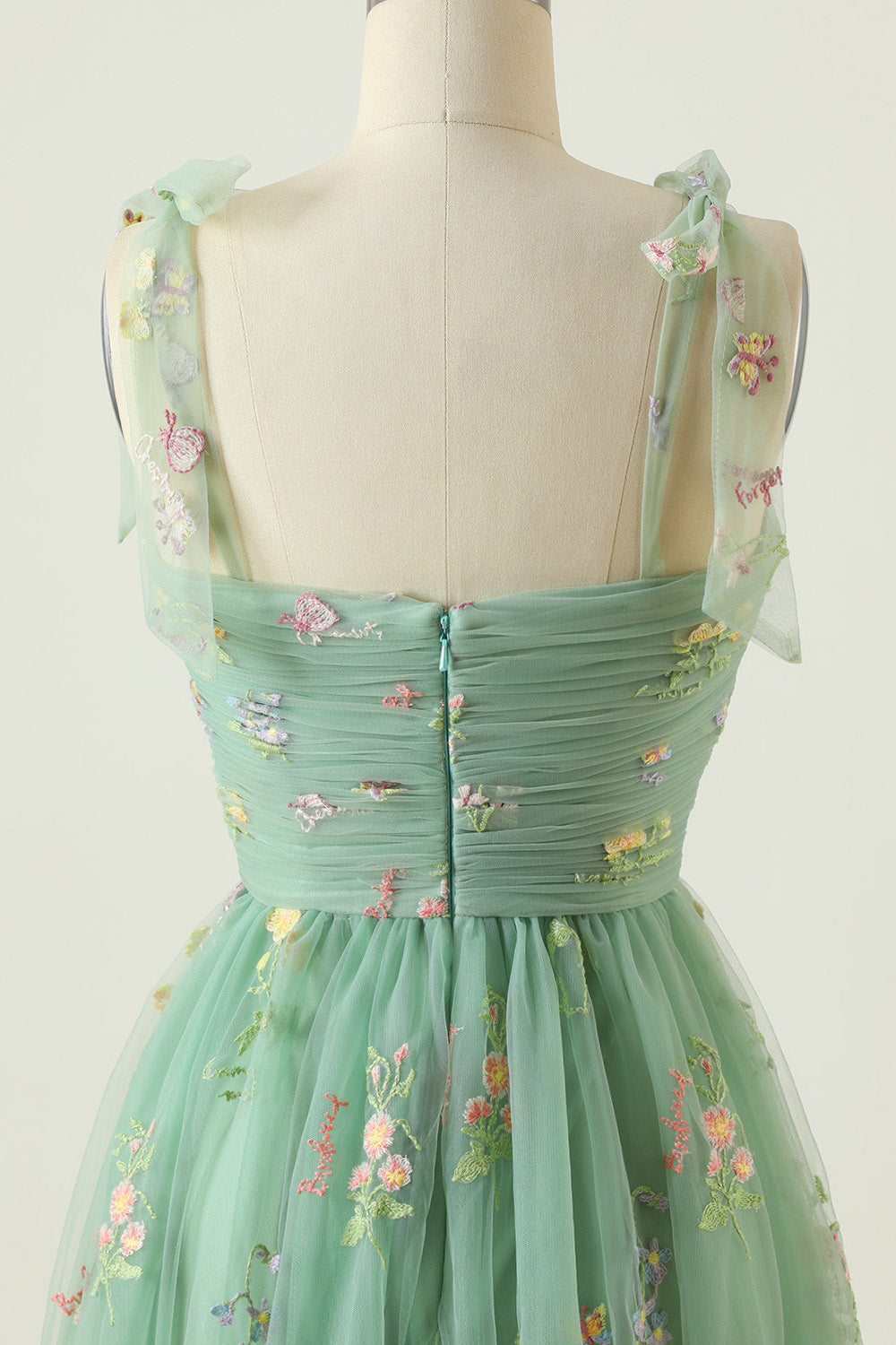 Green Long Ball Dress With Embroidery