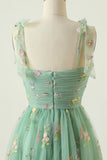 Green Long Ball Dress With Embroidery