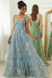 Popular Champagne Floral Embroidery Formal Long Dress