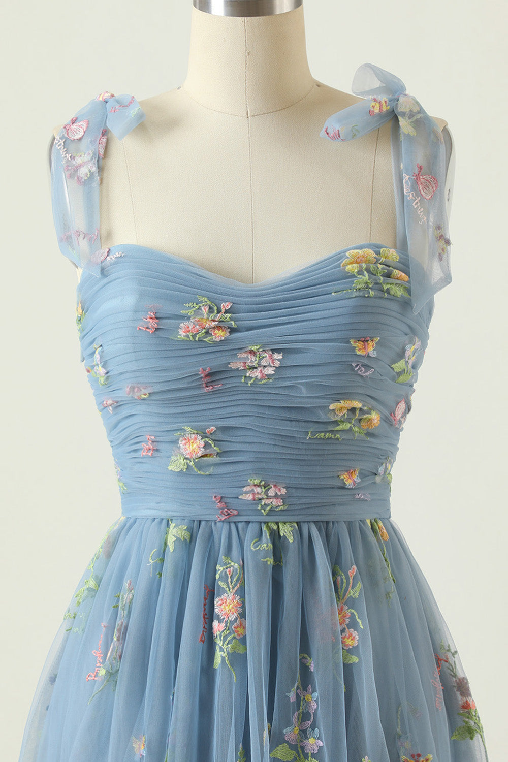 Grey Blue Long Ball Dress With Embroidery