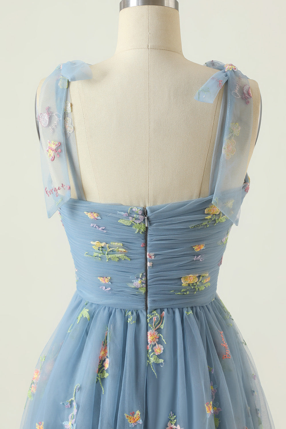 Grey Blue Long Ball Dress With Embroidery
