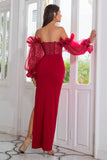 Sheath Off the Shoulder Sky Blue Ball Dress Long Sleeves