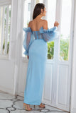 Sheath Off the Shoulder Sky Blue Ball Dress Long Sleeves