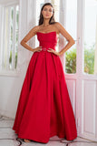 A Line Strapless Red Long Ball Dress with Split Front