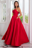 A Line Strapless Red Long Ball Dress with Split Front