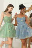 Sweetheart Champagne Short Ball Dress with Embroidery