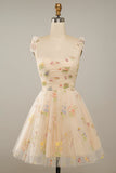 Sweetheart Champagne Short Ball Dress with Embroidery