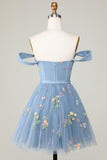 Cute A Line Sweetheart Grey Blue Short Cocktail Dress with Embroidery