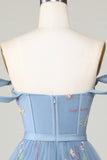 Cute A Line Sweetheart Grey Blue Short Cocktail Dress with Embroidery