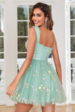 Cute A Line Off the Shoulder Black Corset Cocktail Dress with Embroidery