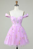 Cute A Line Sweetheart Purple Short Cocktail Dress with Embroidery