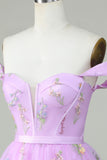 Cute A Line Sweetheart Purple Short Cocktail Dress with Embroidery