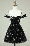 Black A Line Off the Shoulder Short Ball Dress