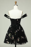 Black A Line Off the Shoulder Short Ball  Dress