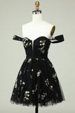 Black A Line Off the Shoulder Short Ball  Dress