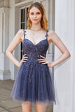 A Line Spaghetti Straps Corset Short Cocktail Dress with Appliques