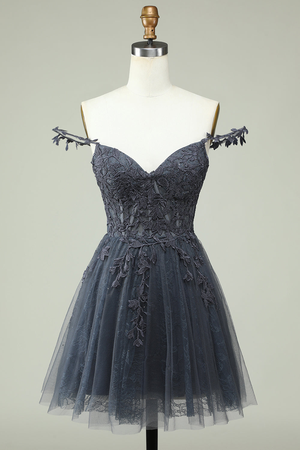Cute A Line Spaghetti Straps Grey Short Cocktail Dress with Appliques