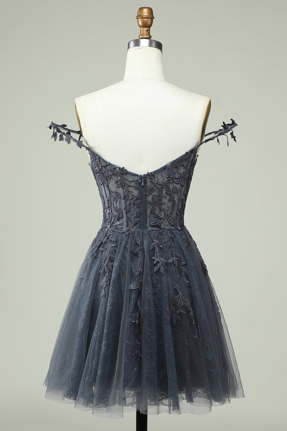 Cute A Line Spaghetti Straps Grey Short Cocktail Dress with Appliques