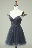 Cute A Line Spaghetti Straps Pink Short Cocktail Dress with Appliques