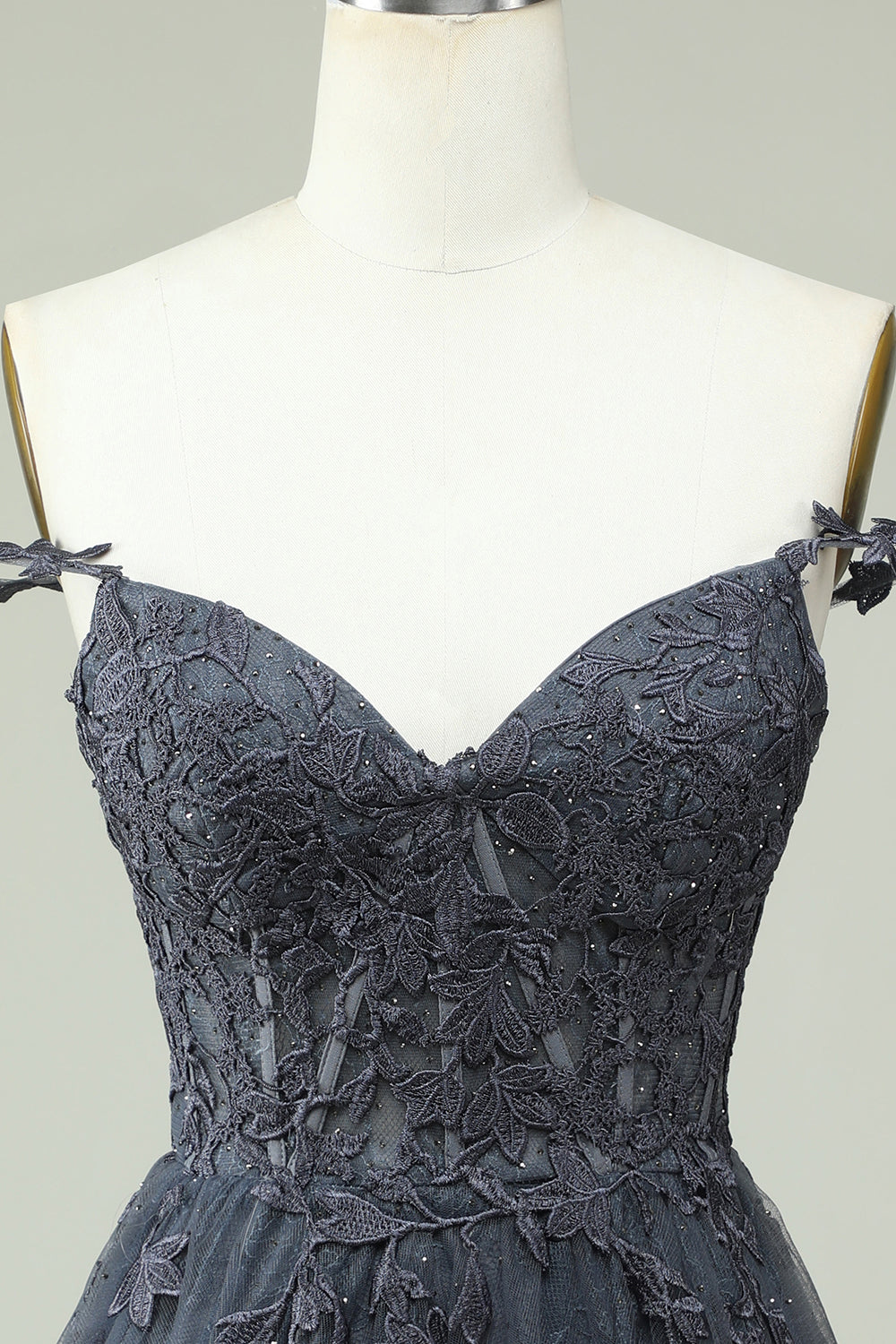 Cute A Line Spaghetti Straps Grey Short Cocktail Dress with Appliques