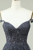 Cute A Line Spaghetti Straps Grey Short Cocktail Dress with Appliques