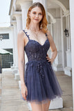 A Line Spaghetti Straps Corset Short Cocktail Dress with Appliques