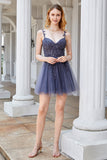 A Line Spaghetti Straps Corset Short Cocktail Dress with Appliques