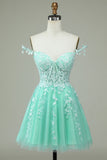 Cute A Line Spaghetti Straps Mint Short Cocktail Dress with Appliques