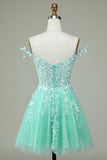 A Line Spaghetti Straps Corset Short Cocktail Dress with Appliques