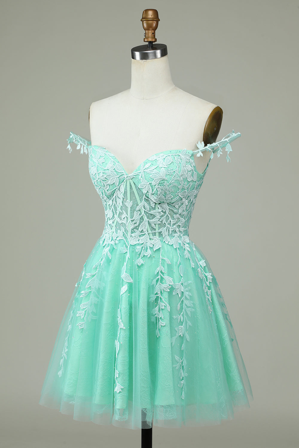 A Line Spaghetti Straps Corset Short Cocktail Dress with Appliques
