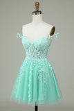 Cute A Line Spaghetti Straps Mint Short Cocktail Dress with Appliques