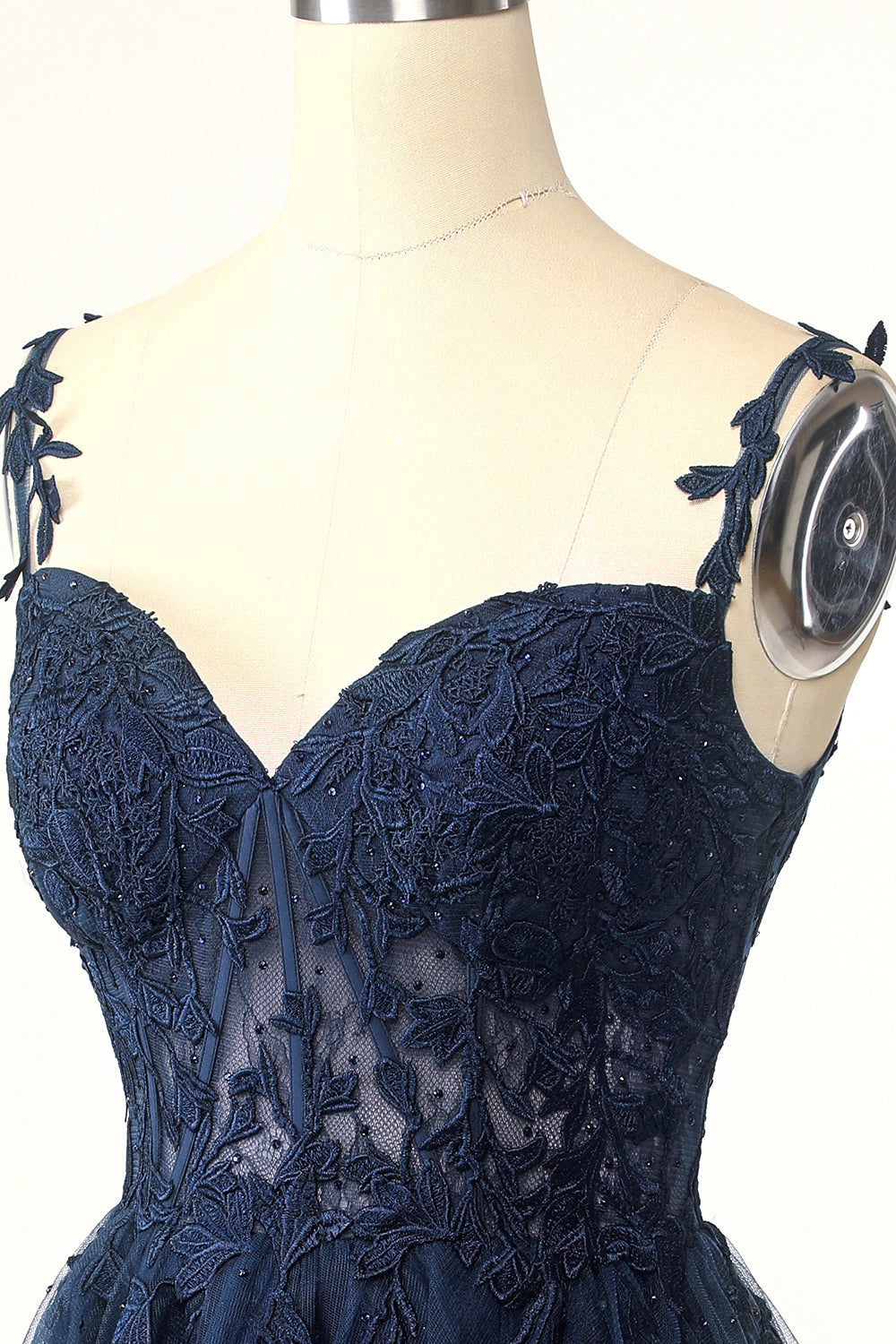 Navy Spaghetti Straps Short Cocktail Dress with Appliques