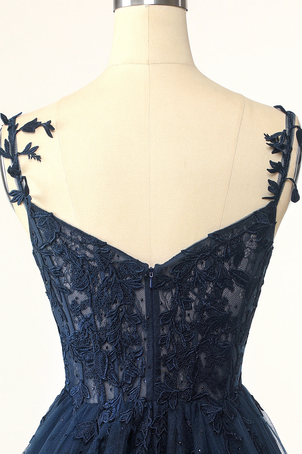 Navy Spaghetti Straps Short Cocktail Dress with Appliques