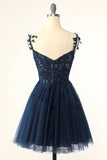 Stylish A Line Spaghetti Straps Pink Short Cocktail Dress with Appliques