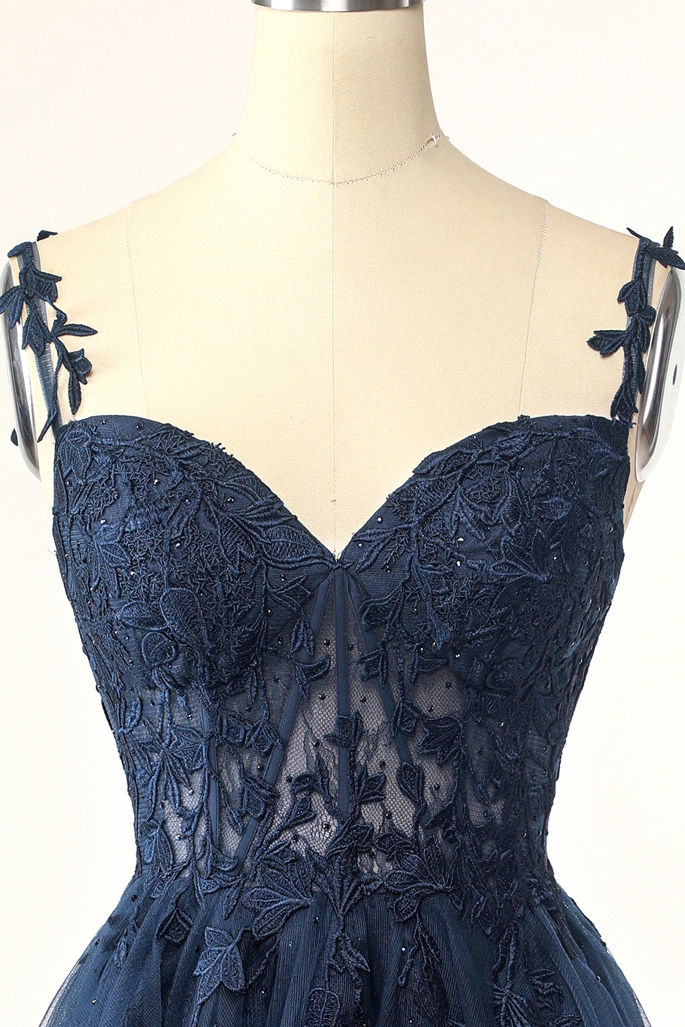 Navy Spaghetti Straps Short Cocktail Dress with Appliques