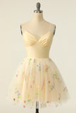 Champagne Tulle A-line Cocktail Dress with Embroidery