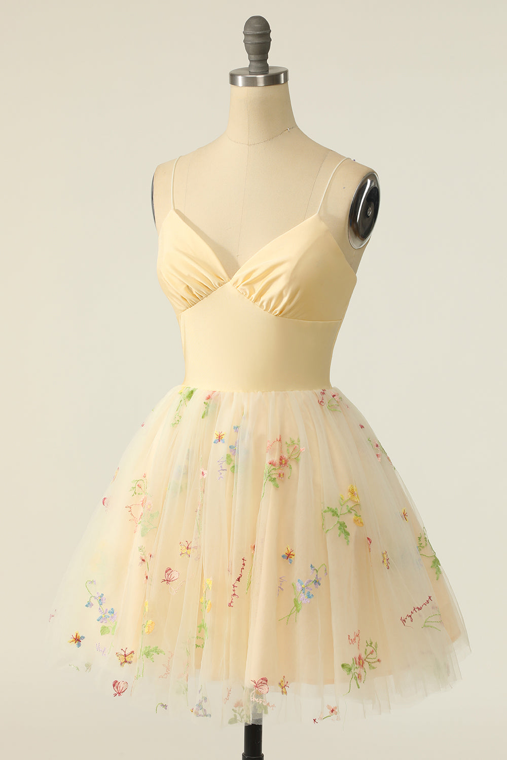 Champagne Tulle A-line Cocktail Dress with Embroidery