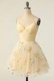 Champagne Tulle A-line Cocktail Dress with Embroidery