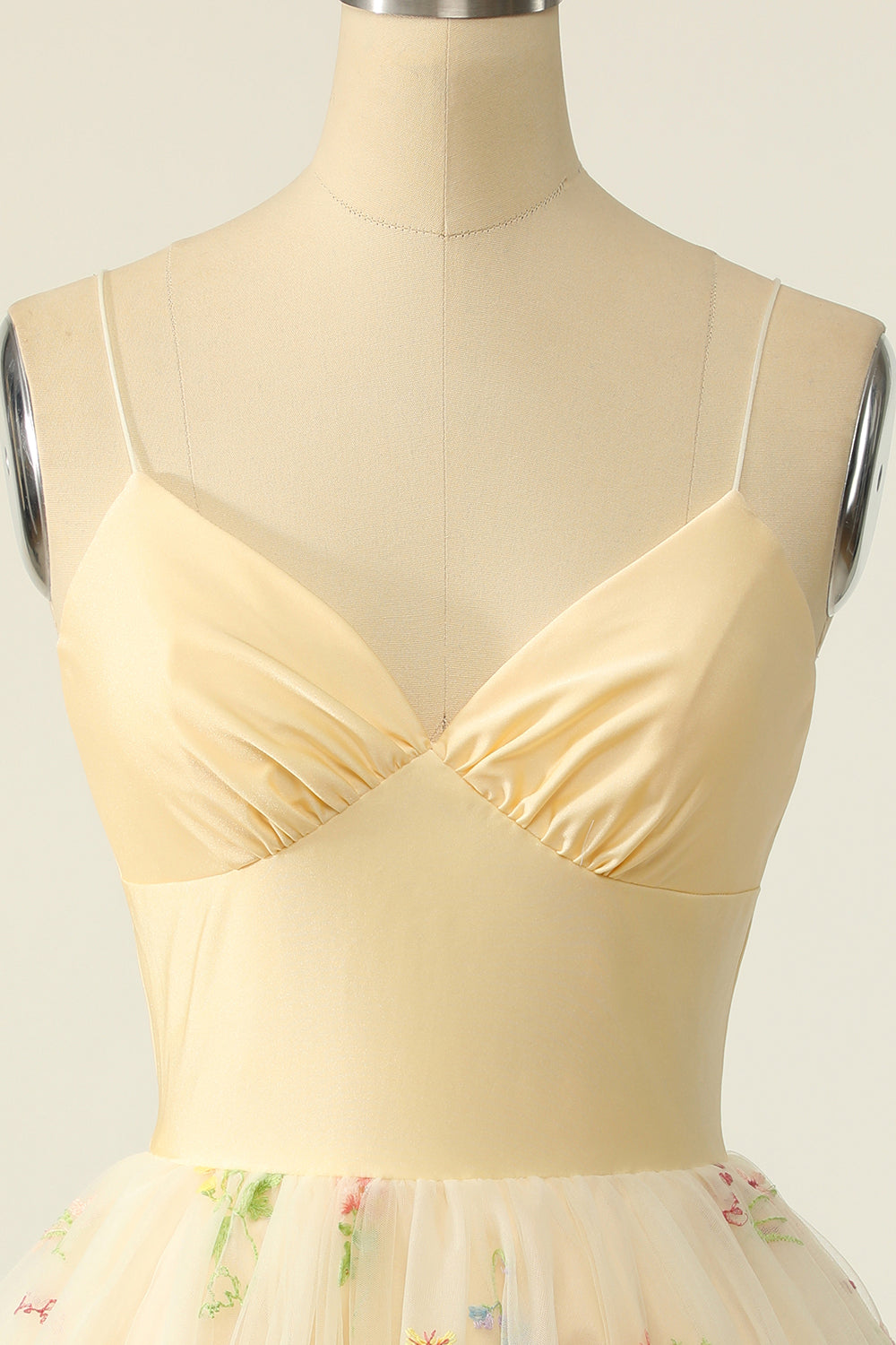 Champagne Tulle A-line Cocktail Dress with Embroidery
